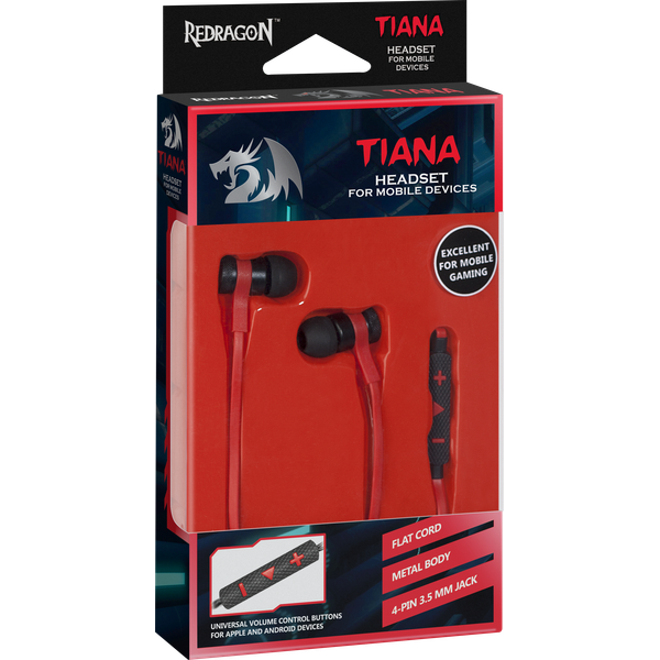 Наушники Redragon TIANA (затычки, для мобильных устройств, с микрофоном, 1.2m, black-red)