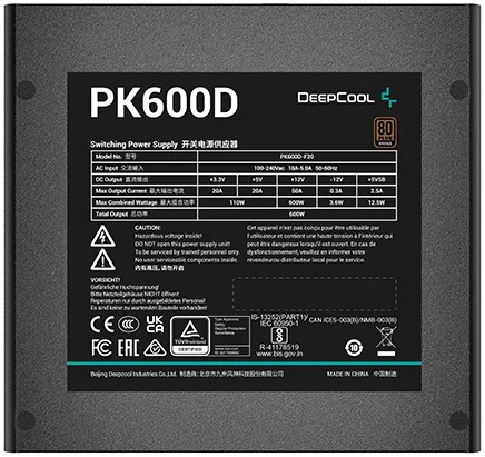 Блок питания DEEPCOOL 600W (PK600D, 80+ Bronze, 120mm, 20+4+8+4+4, 2xPCI-E 6+2pin, 6*SATA, 3*HDD) RTL