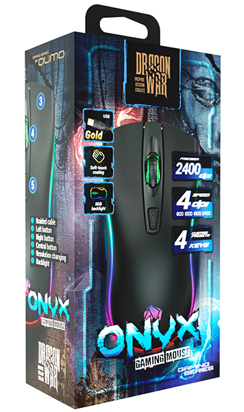 Мышь QUMO Onyx M73 (USB, optical, 2400dpi, игровая, RGB подсветка, soft-touch, 1.5m, black)