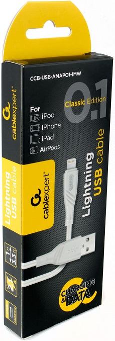 Кабель USB 2.0 Am - Lightning 1.0m (CCB-USB-AMAPO1-1MW, 2.1A, white) Cablexpert