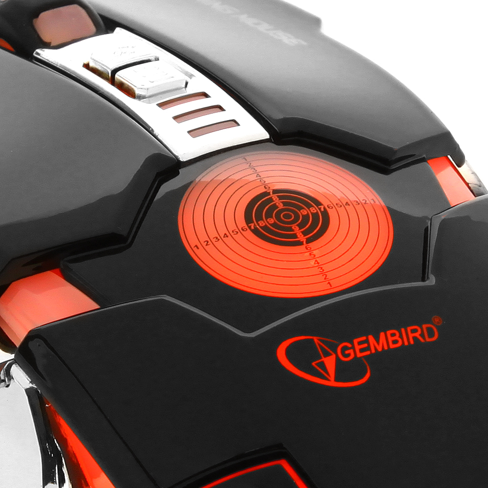 Мышь Gembird MG-530 (USB, optical, 3200dpi, игровая, подсветка, soft-touch, 1.75m, black)
