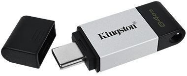 Флеш накопитель USB 3.2 64Gb Kingston DataTraveler 80 (DT80/64GB, OTG Type-C, 200MB/s, black-silver)
