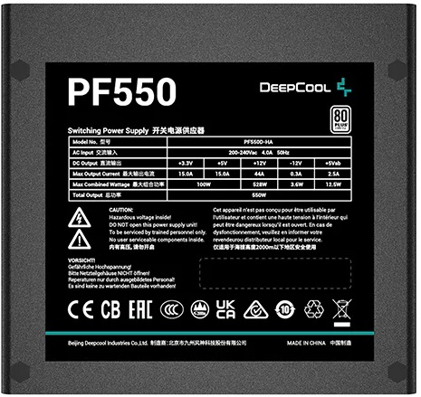 Блок питания DEEPCOOL 550W (PF550D-HA, 80+, 120mm, 20+4+4+4pin, 2xPCI-E 6+2pin, 6*SATA, 2*HDD) RTL