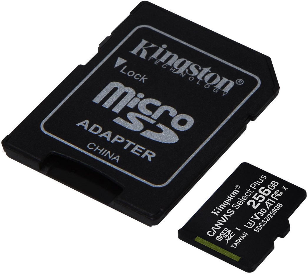 Карта памяти SDXCmicro Card 256Gb Kingston (SDCS2/256GB, Class 10, UHS-I U3, 100MB/s, адаптер SD)