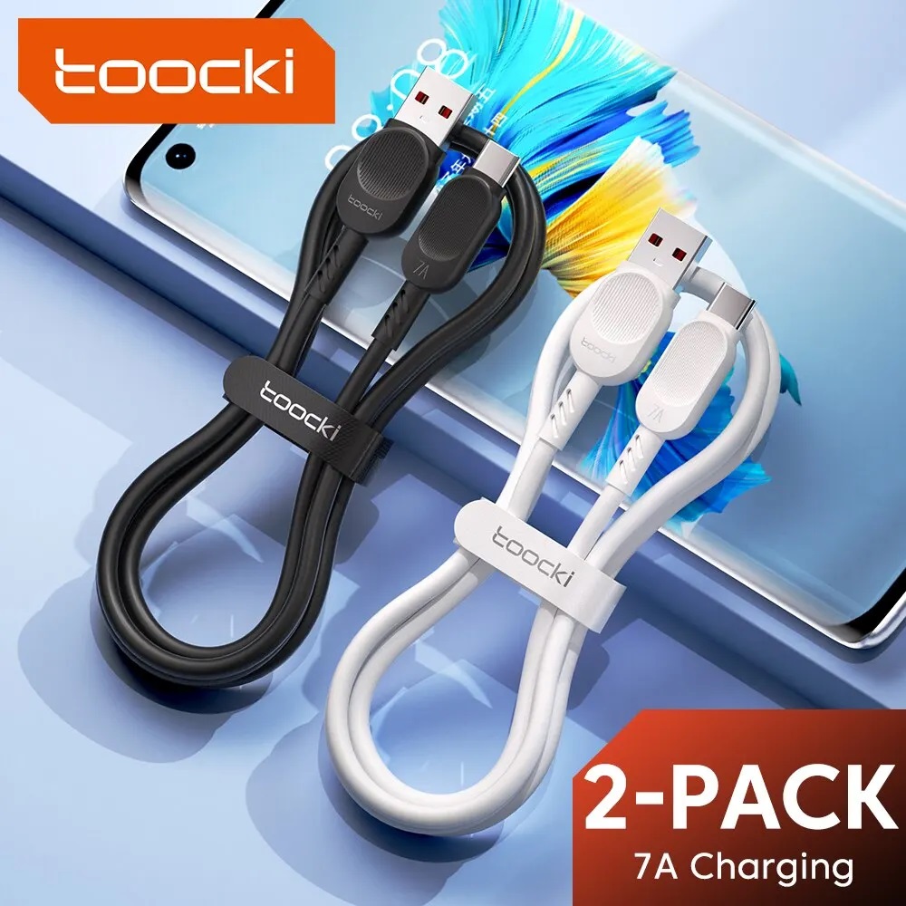 Кабель USB 2.0 Am - Type-C 1.0m (7A, 100W, быстрая зарядка, силиконовый шнур, black & white, 2шт.) Toocki