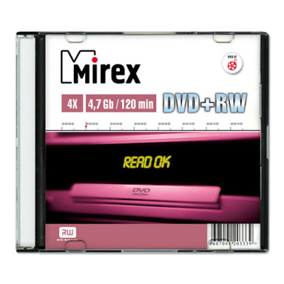 Диск DVD+RW Mirex (4.7Gb, 4x, 1шт., slim case)