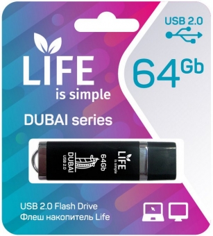 Флеш накопитель USB 2.0 64Gb LIFE DUBAI (LF64DUBLACK-01, black)
