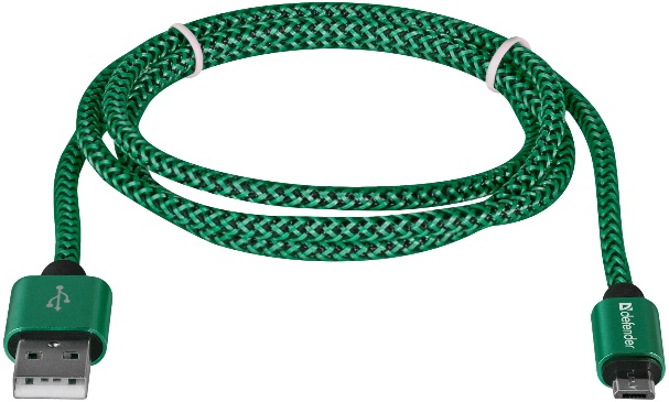 Кабель USB 2.0 Am - micro USB 1.0m (USB08-03T PRO, 2.1A, нейлоновая оплётка, green) Defender