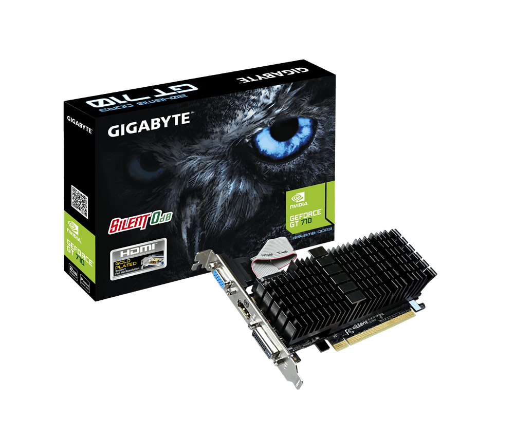 Видеокарта Gigabyte GF GT710 2Gb (GV-N710SL-2GL, 64bit, DDR3, DVI+HDMI+CRT) RTL