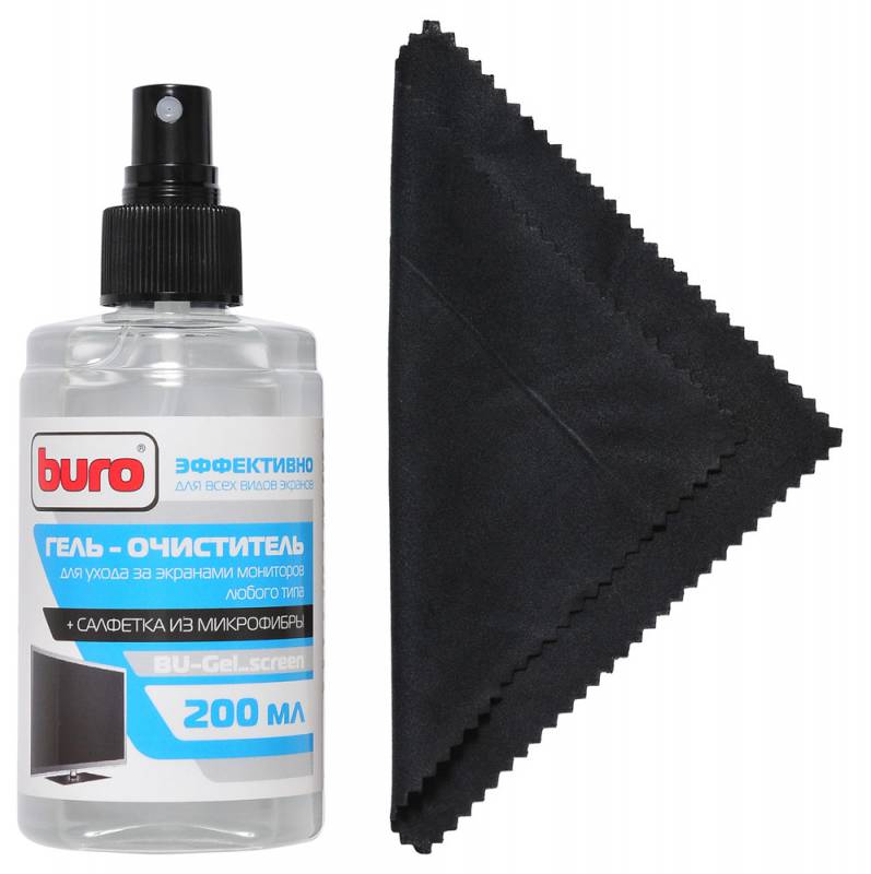 Комплект чистящий Buro BU-Gel_screen (гель-очиститель антистатический 200ml, салфетка микрофибра 12x12cm, для экранов)