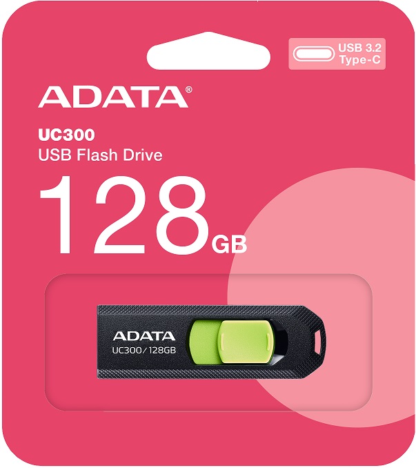Флеш накопитель USB 3.2 128Gb ADATA UC300 (ACHO-UC300-128GRBK/GN, OTG Type-C, 100MB/s, black-green)
