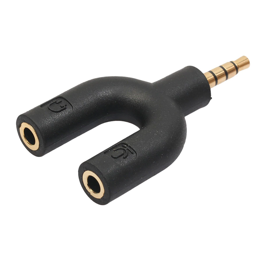 Переходник 3.5 Jack 4pin (m) - 2x3.5 Jack 3pin (f) (black)