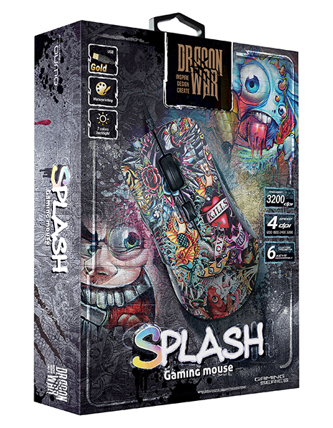 Мышь QUMO Splash M40 (USB, optical, 3200dpi, игровая, динамическая подсветка, 1.75m, black)