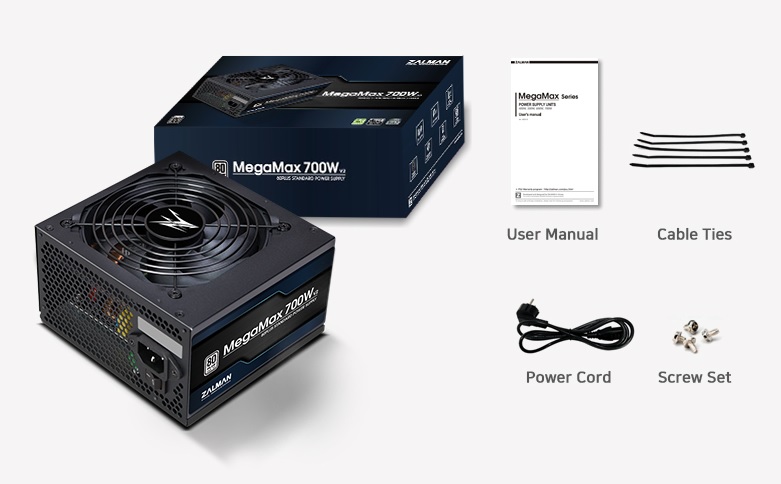 Блок питания ZALMAN 700W (MegaMax ZM700-TXII v2, 120mm, 80+, 20+4+8+4+4pin, 4*PCI-E 6+2pin, 6*SATA, 4*HDD, 1*FDD) RTL
