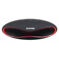 Колонки Digma S-10 (3W, портативные, аккумулятор, Bluetooth, микрофон, громкая связь, AUX, USB, MicroSD, FM, MP3, black-red)