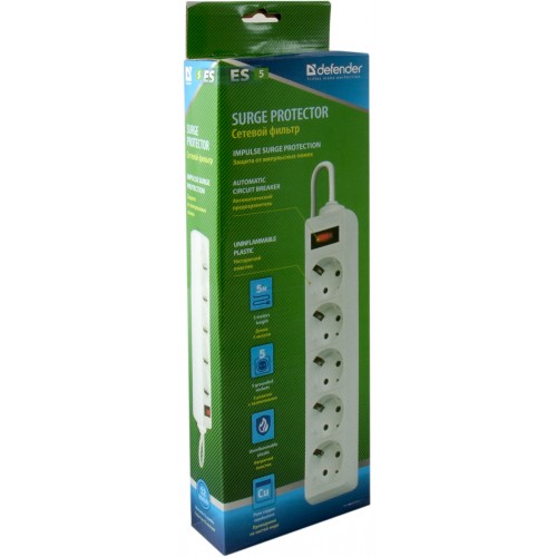 Сетевой фильтр Defender ES (5 розеток, 5 метров, white) RTL