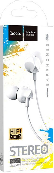 Наушники hoco M60 Perfect sound (затычки, для мобильных устройств, с микрофоном, 1.2m, white)