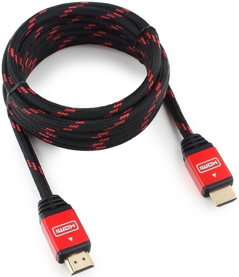 Кабель HDMI (m) - HDMI (m) 3.0m (CC-G-HDMI02-3M, 4K, ver.1.4, с позолоченными контактами, black-red) Cablexpert