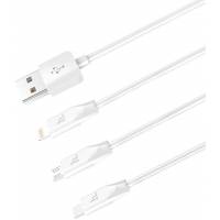 Кабель USB 2.0 Am - Lightning + micro USB + Type-C 1.0m (X1 Rapid, 2.1A, white) hoco