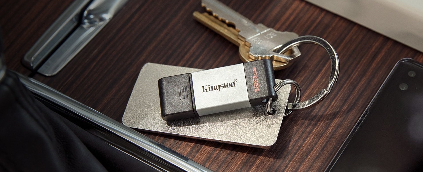 Флеш накопитель USB 3.2 32Gb Kingston DataTraveler 80 (DT80/32GB, OTG Type-C, 200MB/s, black-silver)