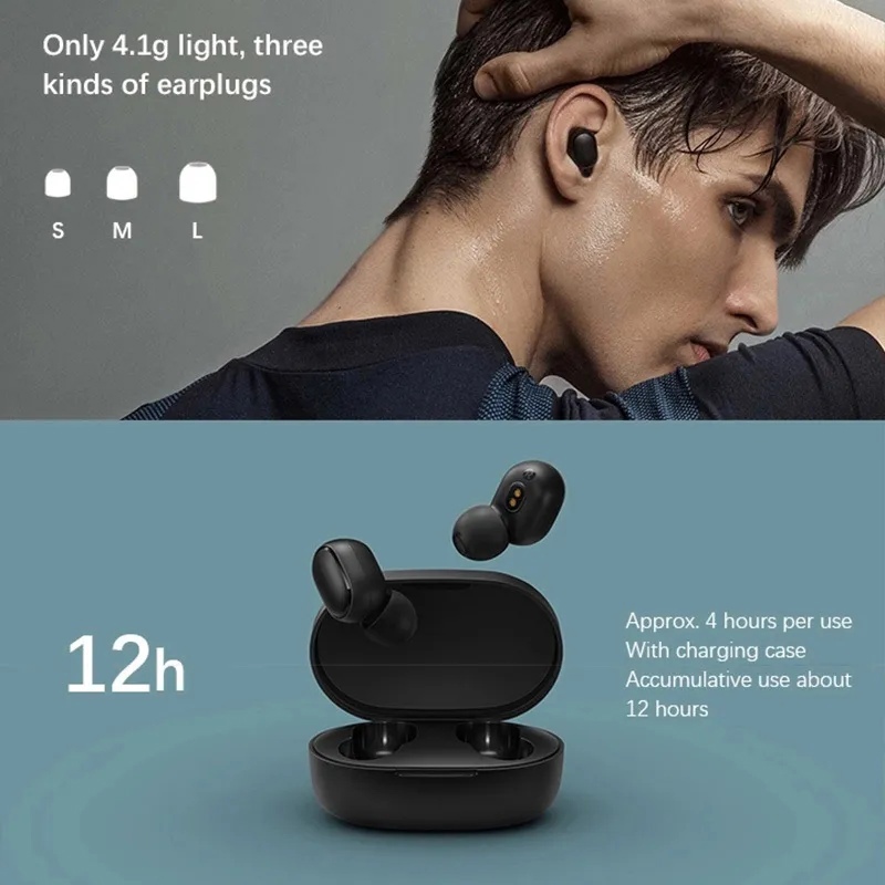 Гарнитура Xiaomi Redmi AirDots 2 (затычки, беспроводные, Bluetooth 5.0, с микрофоном, до 10m, до 4 часов работы от батареи, black)
