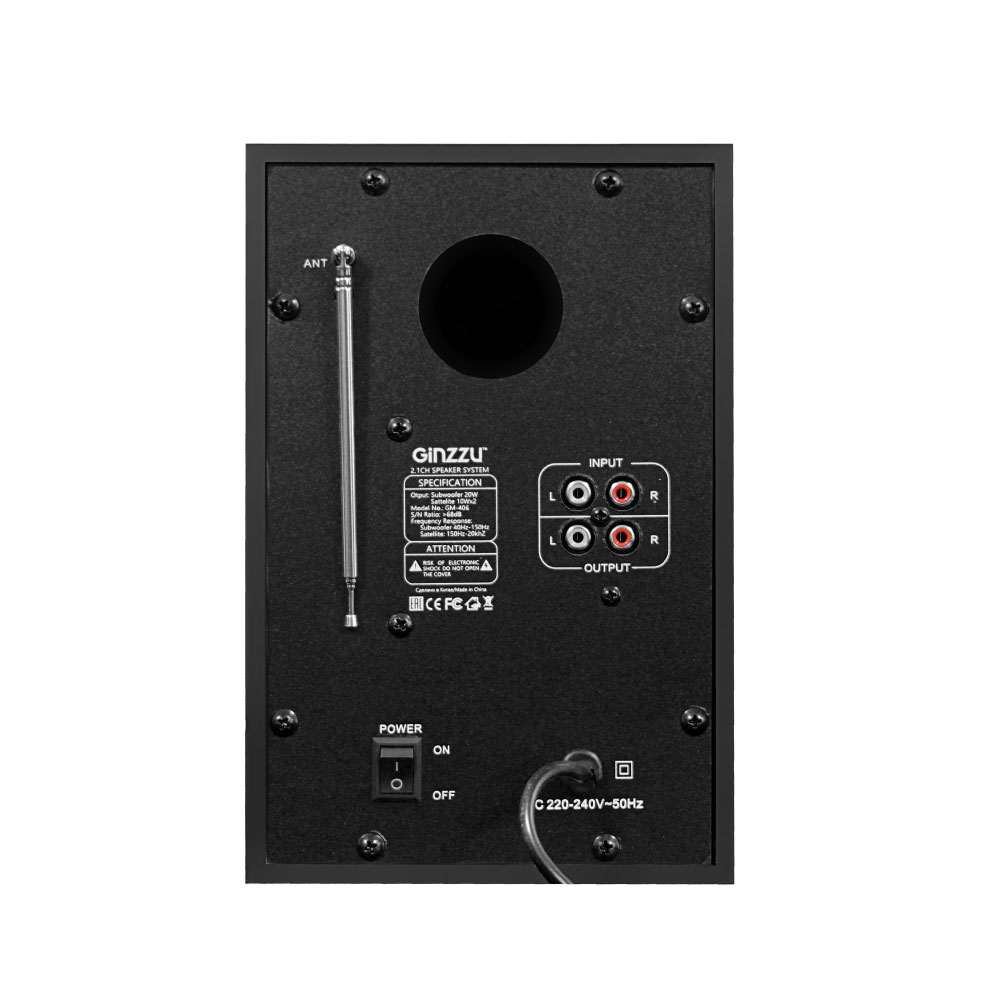 Колонки GINZZU GM-406 (40W, Bluetooth, ПДУ, FM, USB, SD, black)