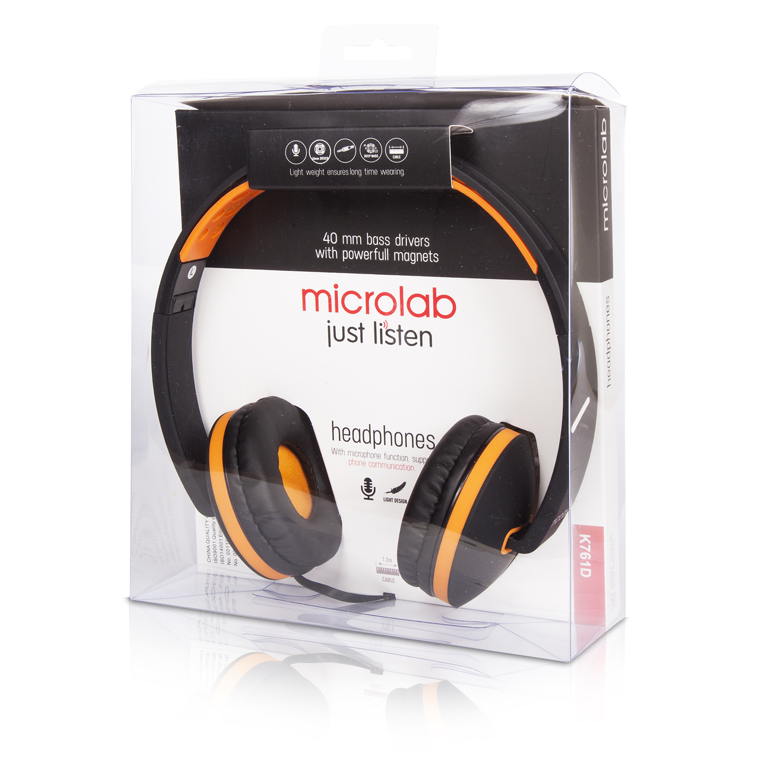 Наушники Microlab K761D (накладные закрытые, для мобильных устройств, с микрофоном, 1.2m, black-orange)