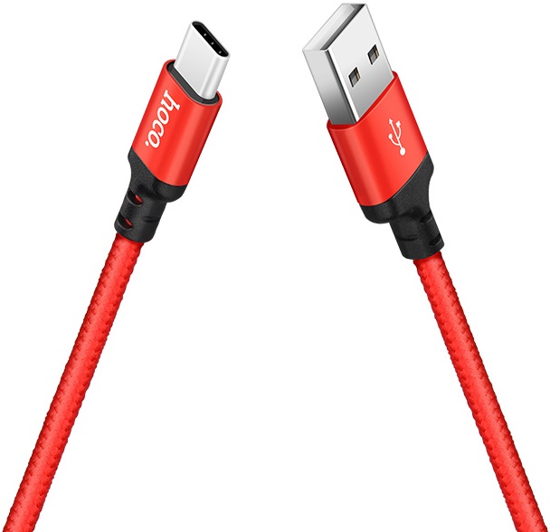 Кабель USB 2.0 Am - Type-C 1.0m (X14 Times Speed, 3A, нейлоновая оплётка, red-black) hoco