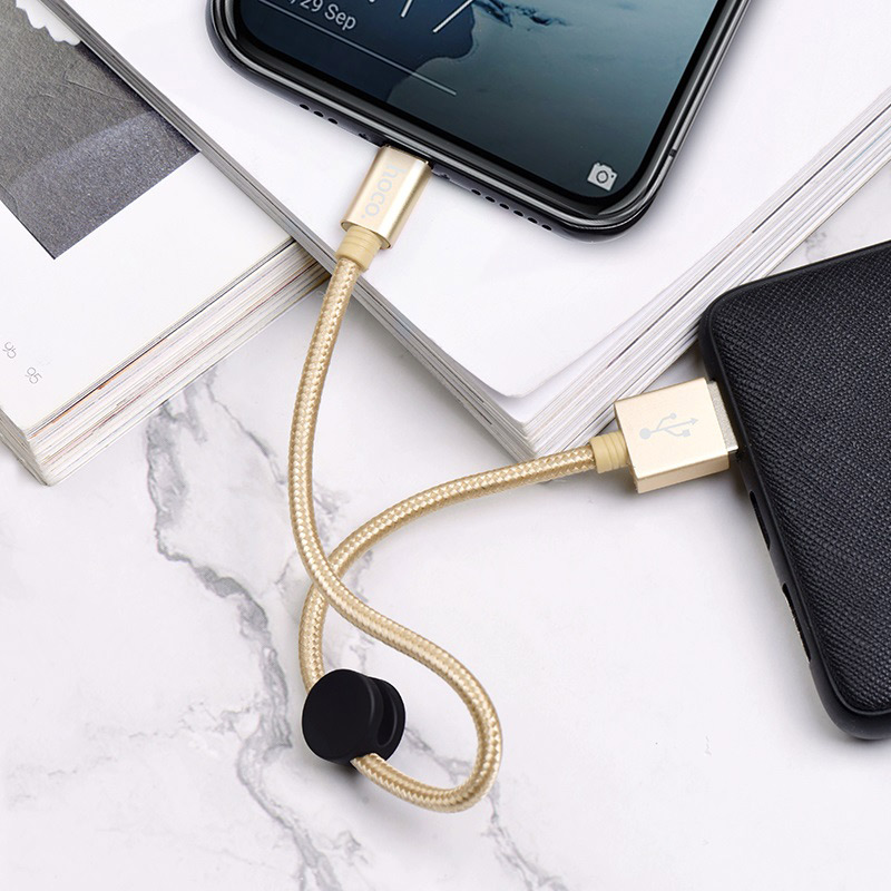 Кабель USB 2.0 Am - Type-C 0.25m (X35 Premium, 3A, быстрая зарядка, нейлоновая оплётка, gold) hoco