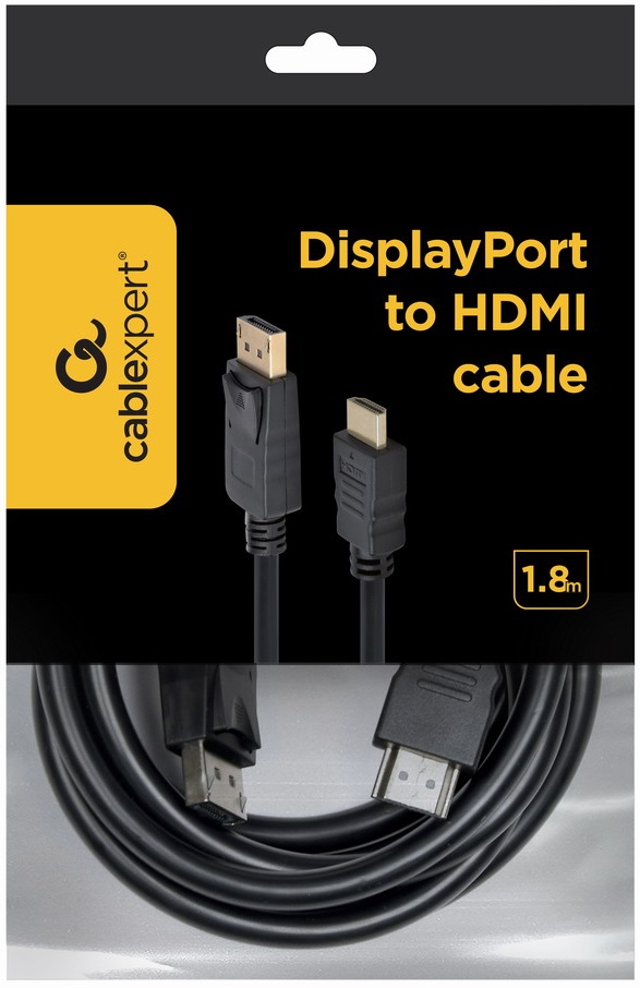 Кабель DisplayPort (m) - HDMI (m) 1.8m (CC-DP-HDMI-6, медь, v.1.4,  двойное экранирование, black) Cablexpert