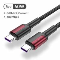 Кабель Type-C --> Type-C 1.0m (3A, 60W, быстрая зарядка, нейлоновая оплётка, black-red) KUULAA