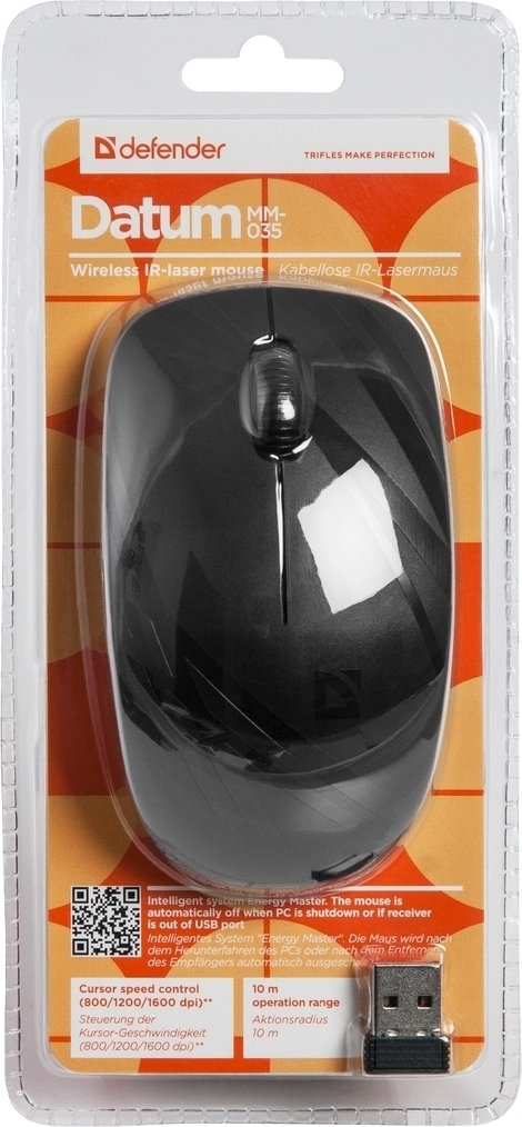 Мышь беспроводная Defender Datum MM-035 (USB, lazer, 1600dpi, black)