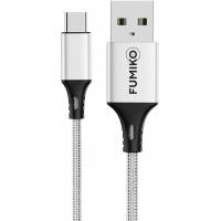 Кабель USB 2.0 Am - Type-C 1.0m (FCA08-06, 2.4A, нейлоновая оплётка, silver) FUMIKO