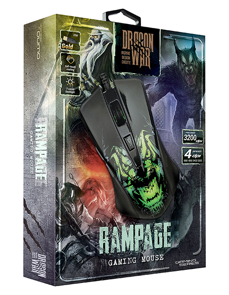 Мышь QUMO Rampage M49 (USB, optical, 3200dpi, игровая, 1.5m, black)