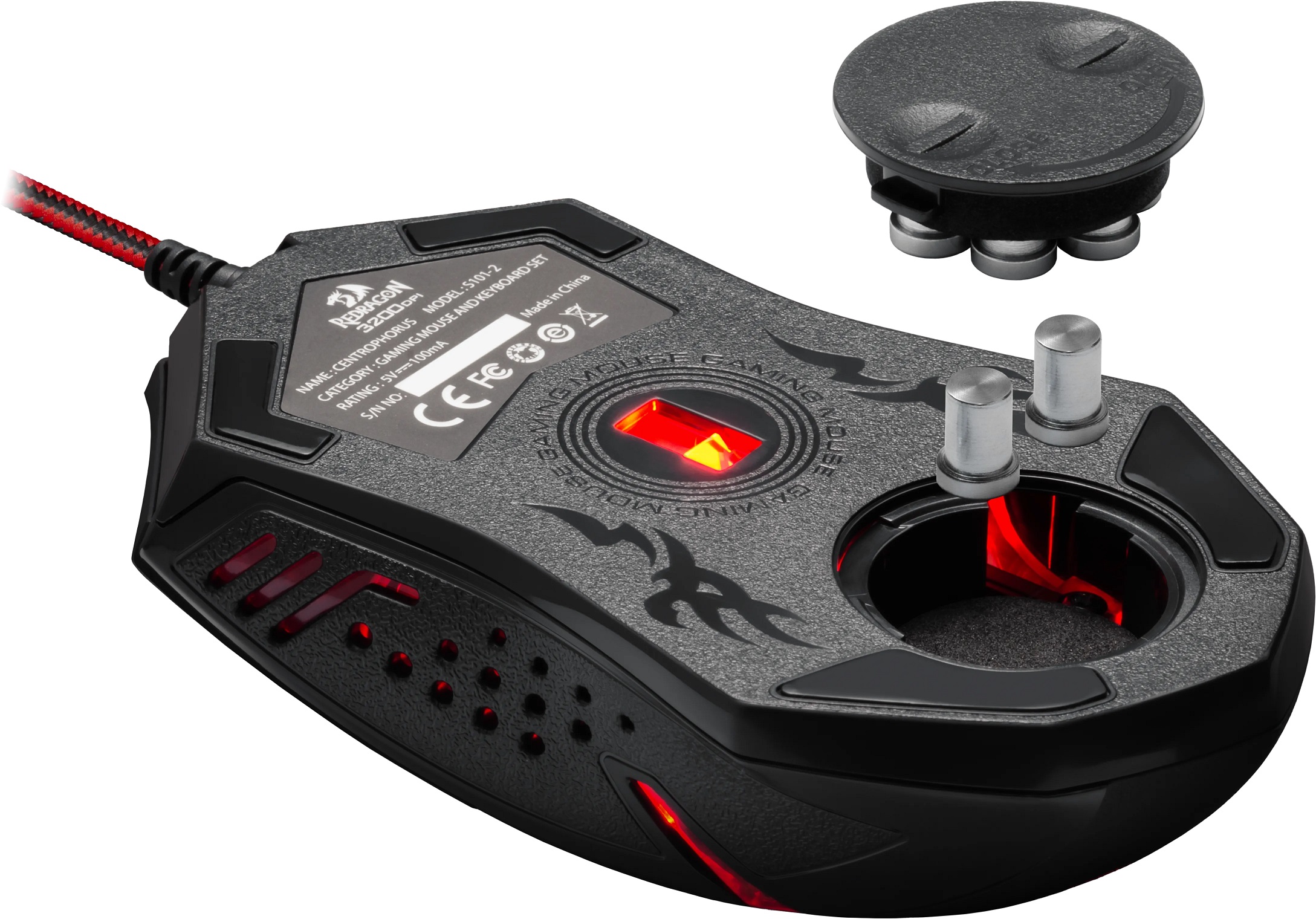 Игровой набор Redragon M601BA - Мышь (USB, optical, 3200dpi, игровая, подсветка, программируемая, soft-touch, black-red) + Коврик для мыши (тканевый на резиновой основе, игровой, black-red, 330x260x3mm)