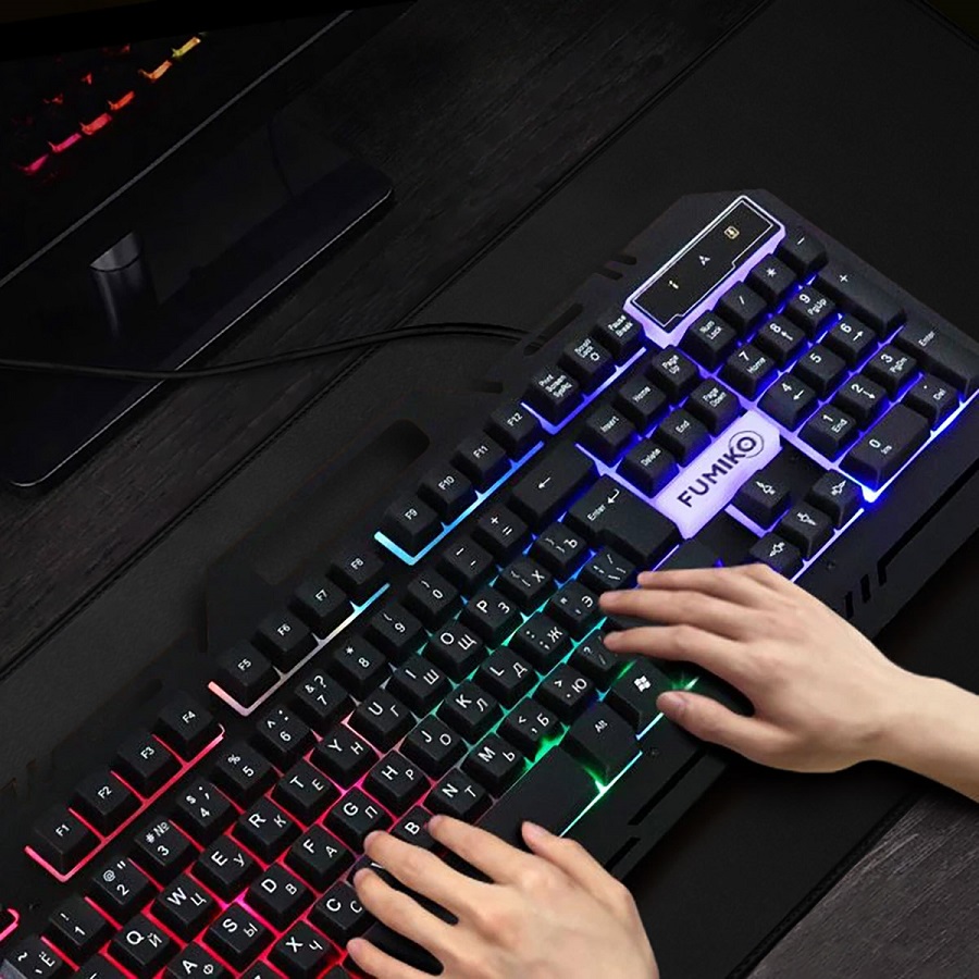Клавиатура FUMIKO RAZORSHARP FKW-03L-K (USB, радужная подсветка, игровая, мультимедийная, 1.5m, black)