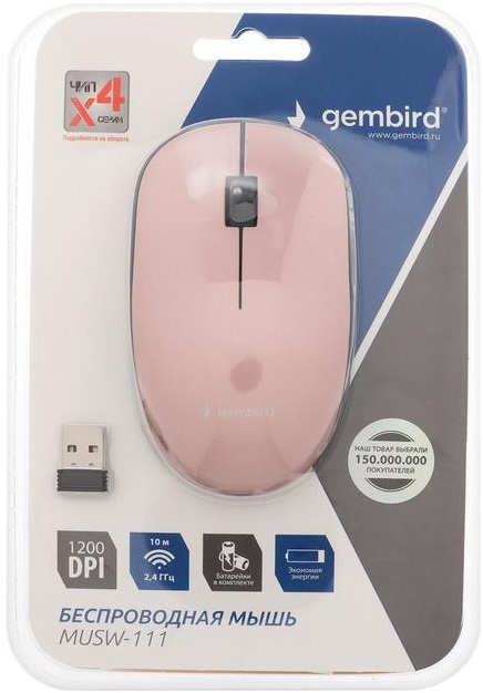 Мышь беспроводная Gembird MUSW-111-RG (optical, 1200dpi, AA, black-rose gold)