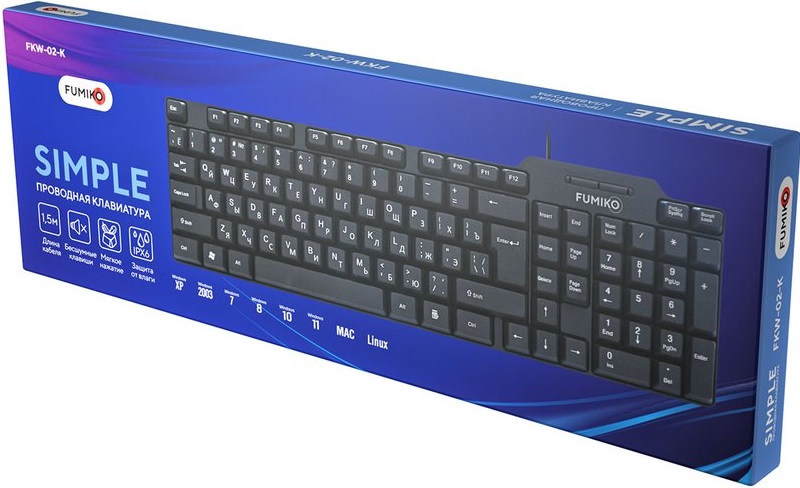 Клавиатура FUMIKO SIMPLE FKW-02-K (USB, влагоустойчивая, 1.5m, black)