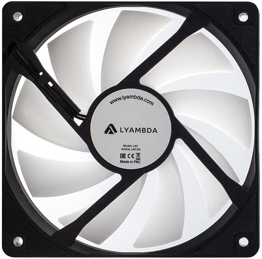 Вентилятор LYAMBDA LAC-03 (120x120x25mm, Hydro, 1200rpm, 26dBa, 4pin, rainbow LED, black-white) RTL
