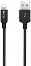 Кабель USB 2.0 Am - Lightning 1.0m (X14 Times Speed, 2A, нейлоновая оплётка, black) hoco