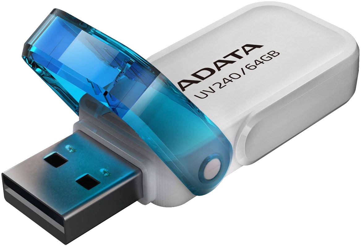 Флеш накопитель USB 2.0 64Gb ADATA UV240 (AUV240-64G-RWH, white-blue)