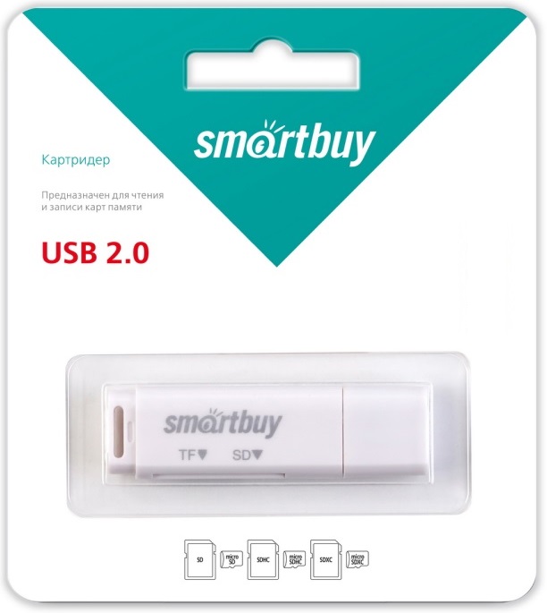 Карт-ридер Smartbuy (SBR-715-W, microSDXC, SDXC, white, USB2.0)