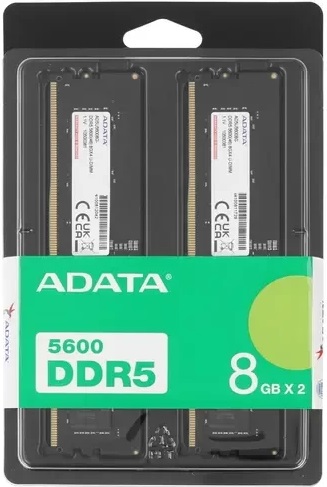 Память DDR5 16Gb, 5600MHz, ADATA (AD5U56008G-DT,2x8Gb 1.1V)