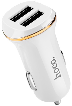 Зарядное устройство от прикуривателя hoco Z1 (12/24V - USB, 2*USB, 2.1А max, кабель Lightning 1m, white)
