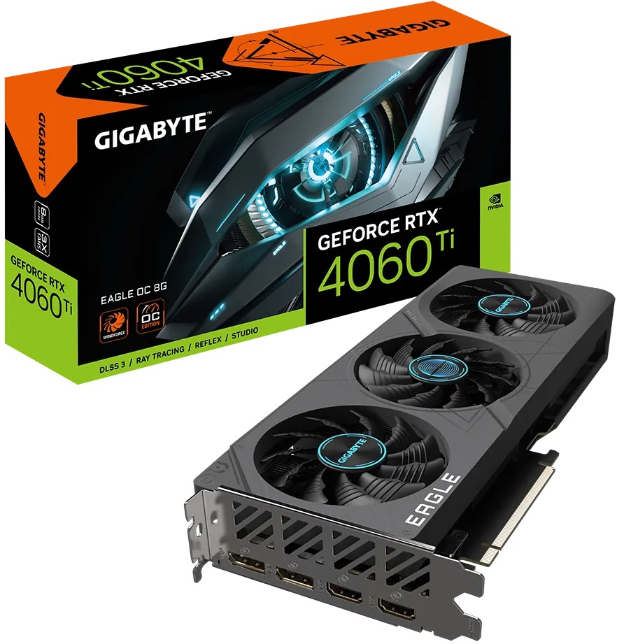 Видеокарта Gigabyte GF RTX4060Ti OC 8Gb (GV-N406TEAGLE OC-8GD, 128bit, GDDR6, 2xHDMI+2xDP) RTL