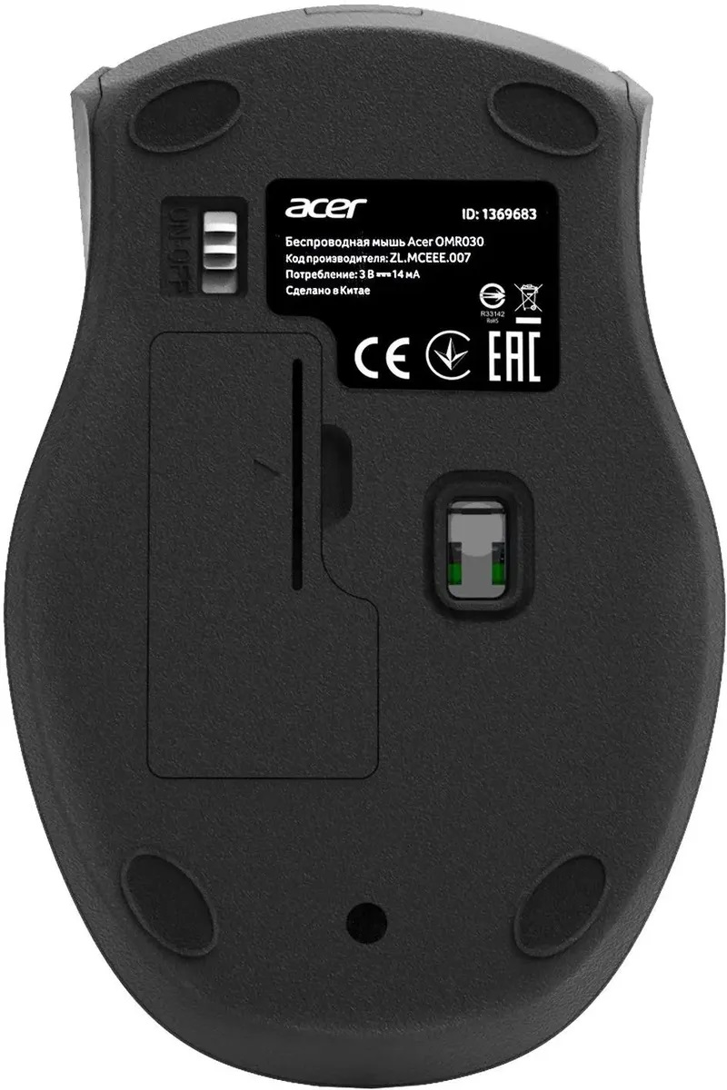Мышь беспроводная Acer OMR030 (ZL.MCEEE.007) (optical, 1600dpi, AA, soft-touch, black)