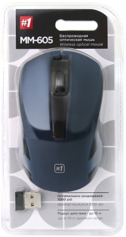 Мышь беспроводная Defender #1 MM-605 (optical, 1200dpi, 2xAAA, black-blue)