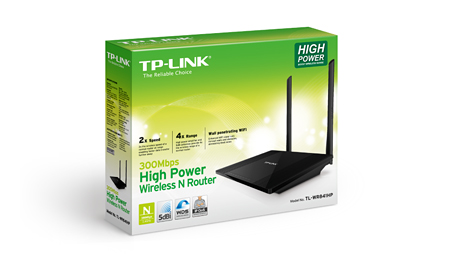 Роутер TP-LINK TL-WR841HP (300Mbps, 2.4GHz, 4 ports, 100Mbps, 2 внешние съёмные антенны 5dBi, высокомощный, black)