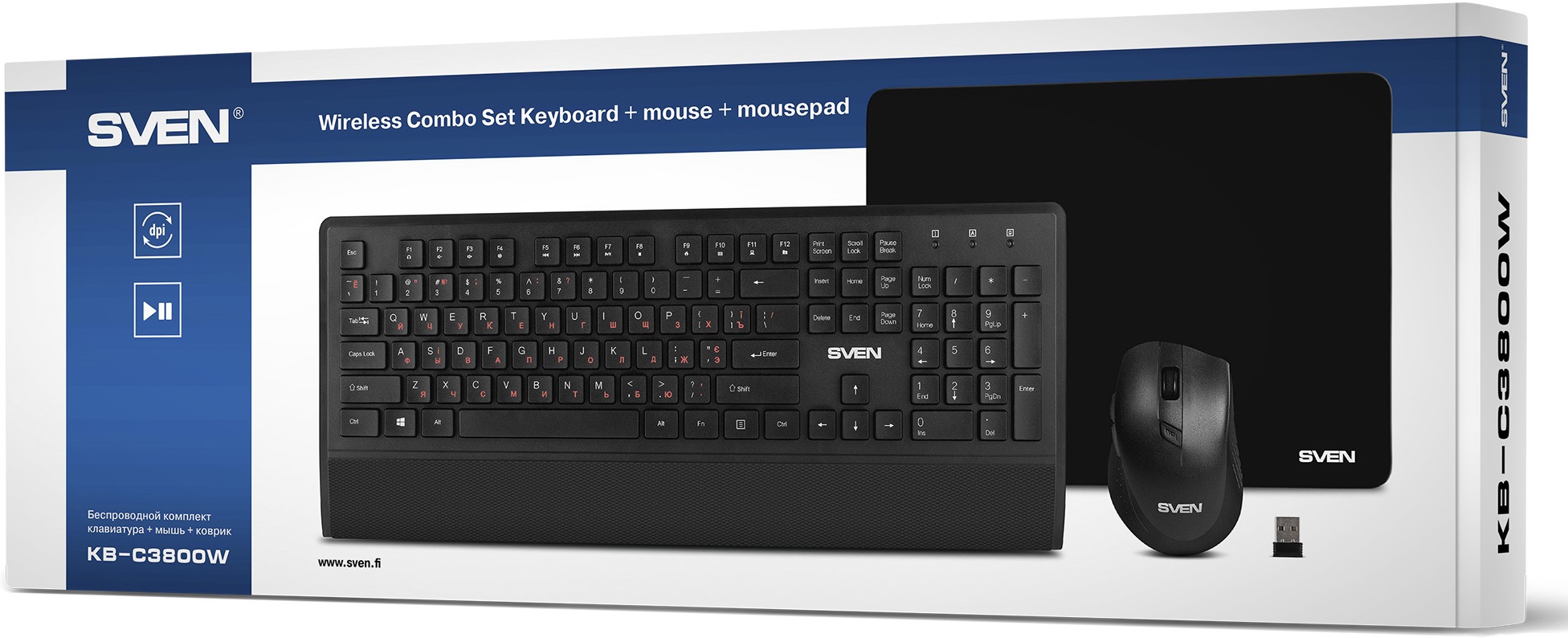 Клавиатура+мышь беспроводные+коврик Sven KB-C3800W (black)