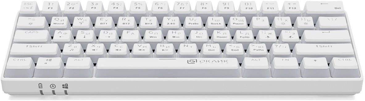 Клавиатура Oklick K763W (USB / Bluetooth 5.0(3.0) / 2.4GHz, механическая, аккумулятор 1450mAh (до 5 дней беспрерывной работы), регулируемая RGB подсветка, игровая, мультимедийная, Anti-Ghosting, 1.8m, white)